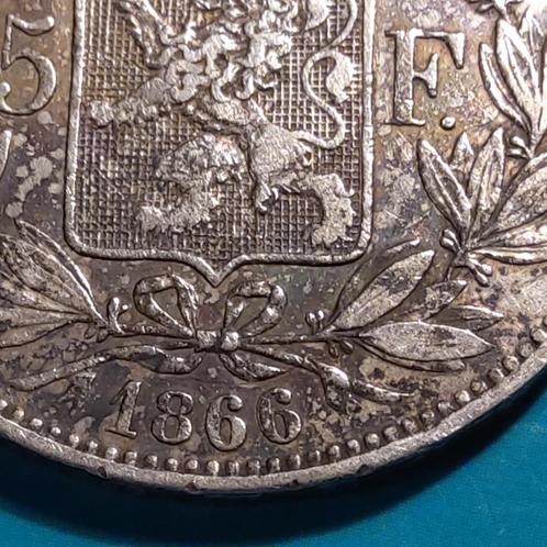 België 5 frank zilver Leopold II 1866 - met punt en rare 6, Postzegels en Munten, Munten | België, Losse munt, Zilver, Zilver