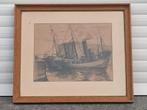 Fusain bateau signe, Antiquités & Art, Art | Dessins & Photographie, Enlèvement ou Envoi