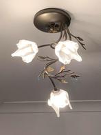 Decoratieve Plafondverlichting in tin en glas., Ophalen, Zo goed als nieuw, Glas