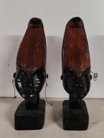 Handgesneden houten paar Afrikaanse vrouwenhoofden, Antiek en Kunst, Ophalen of Verzenden