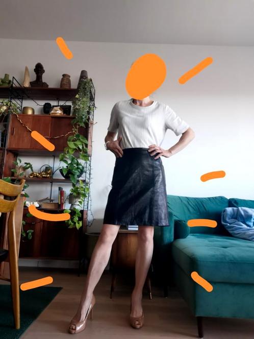 Sylvie schimmel cuir lederen leder rok, Kleding | Dames, Rokken, Zo goed als nieuw, Maat 38/40 (M), Zwart, Boven de knie, Verzenden