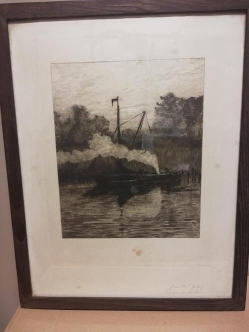 * J. Guiette: litho: Vissersboot, Luminisme, Antiek en Kunst, Kunst | Litho's en Zeefdrukken, Ophalen of Verzenden