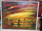 LEO JORDAENS-landschap-knotwilgen aan de rivier-XXX large, Antiek en Kunst, Ophalen