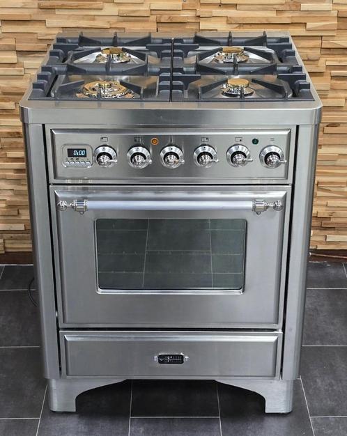🔥Luxe Fornuis Boretti Majestic 70cm rvs  4 pits 1 oven, Elektronische apparatuur, Fornuizen, Zo goed als nieuw, Vrijstaand, Gas
