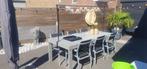 Aluminium buitentafel met 6 stoelen, Tuin en Terras, Ophalen, Gebruikt, Eettafel, 6 zitplaatsen