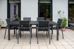Tuintafel 220 cm met 6 stapelbare stoelen, Tuin en Terras, Ophalen, Gebruikt, 6 zitplaatsen, Aluminium
