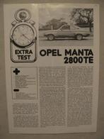 125 Opel Manta TE 2800 testverslag Motor en Sport 1974, Enlèvement ou Envoi, Opel