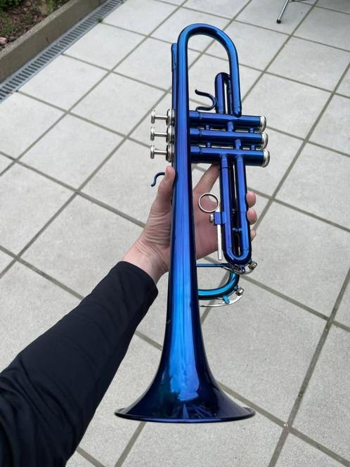 Prachtige Blauwe Trompet met Koffer, Muziek en Instrumenten, Blaasinstrumenten | Trompetten, Zo goed als nieuw, Overige typen