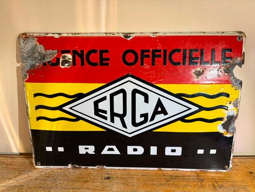 Plaque Émaillée Publicitaire Agence Radio ERGA 1936, Verzamelen, Merken en Reclamevoorwerpen, Gebruikt, Ophalen of Verzenden