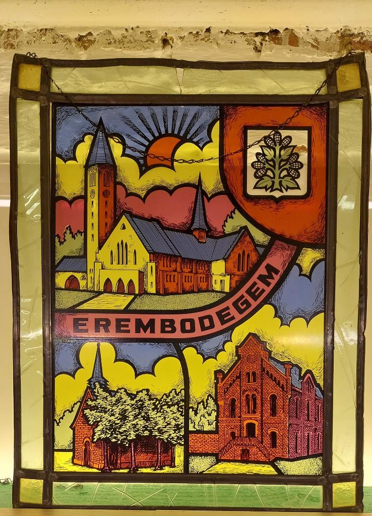 Vitrail d'Erembodegem près d'Alost, Collections, Enlèvement, Utilisé, Panneau publicitaire