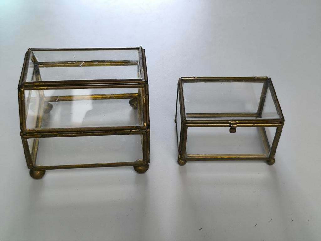 2 vintage glazen kistjes, messing frame, Verzamelen, Retro, Ophalen of Verzenden