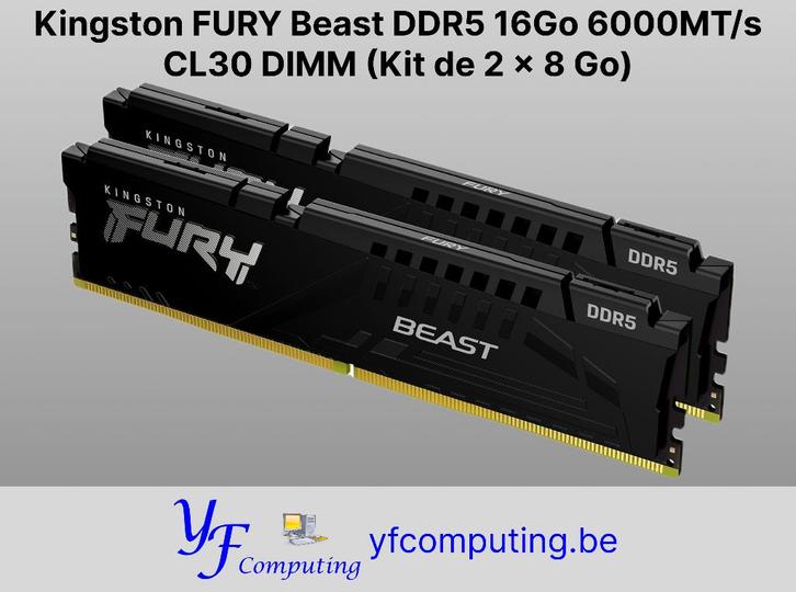 Kingston FURY Beast DDR5 16GB 6000MT/s CL30 (28GB), Computers en Software, RAM geheugen, Nieuw, Desktop, 16 GB, DDR5, Ophalen of Verzenden