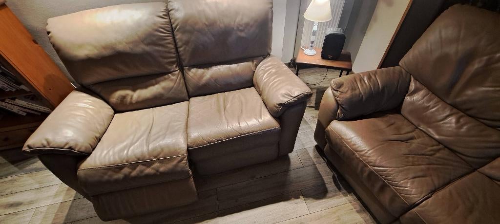 Canape  cuir + pouf, Maison & Meubles, Enlèvement, Cuir