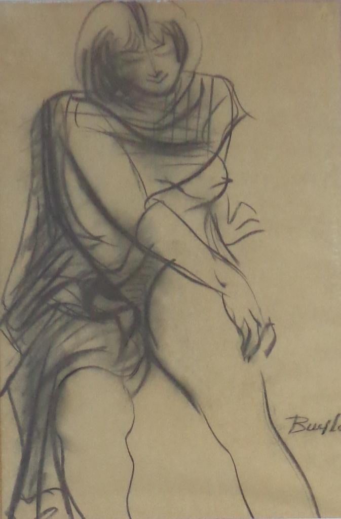 ROBERT BUYLE / ZITTEND NAAKT / ORIGINEEL / 66x49cm / KADER, Enlèvement ou Envoi