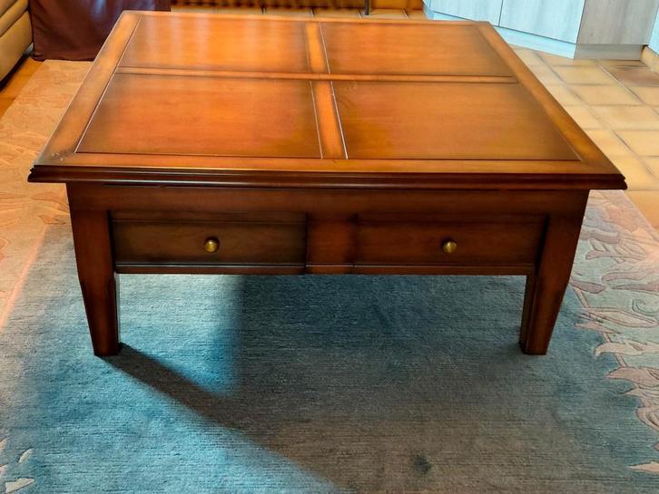 Salontafel kerselaar met 2 lange lades en 2 extra zetborden, Huis en Inrichting, Tafels | Salontafels, Zo goed als nieuw, Minder dan 50 cm