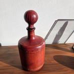 Antiek - glazen fles bekleed met leder, Antiek en Kunst, Ophalen of Verzenden
