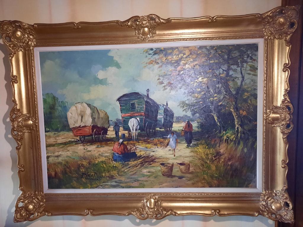Tableau / peinture / toile roulotte - Piret, Antiquités & Art, Art | Peinture | Classique, Enlèvement ou Envoi