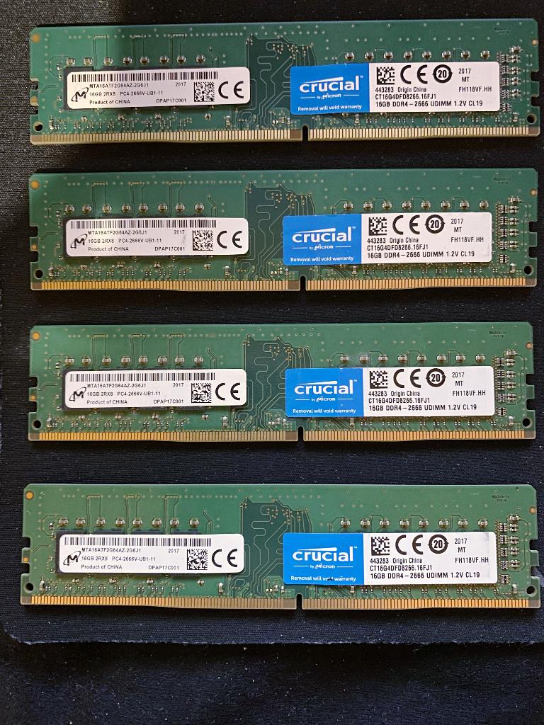 Crucial DDr4 ram 2666mhz 4 stuks, DDR4, Comme neuf, Desktop, 64 GB
