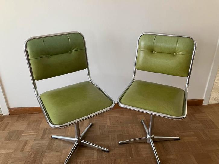 Set van 2 vintage draaistoelen, Huis en Inrichting, Stoelen, Gebruikt, Twee, Metaal, Overige kleuren, Ophalen