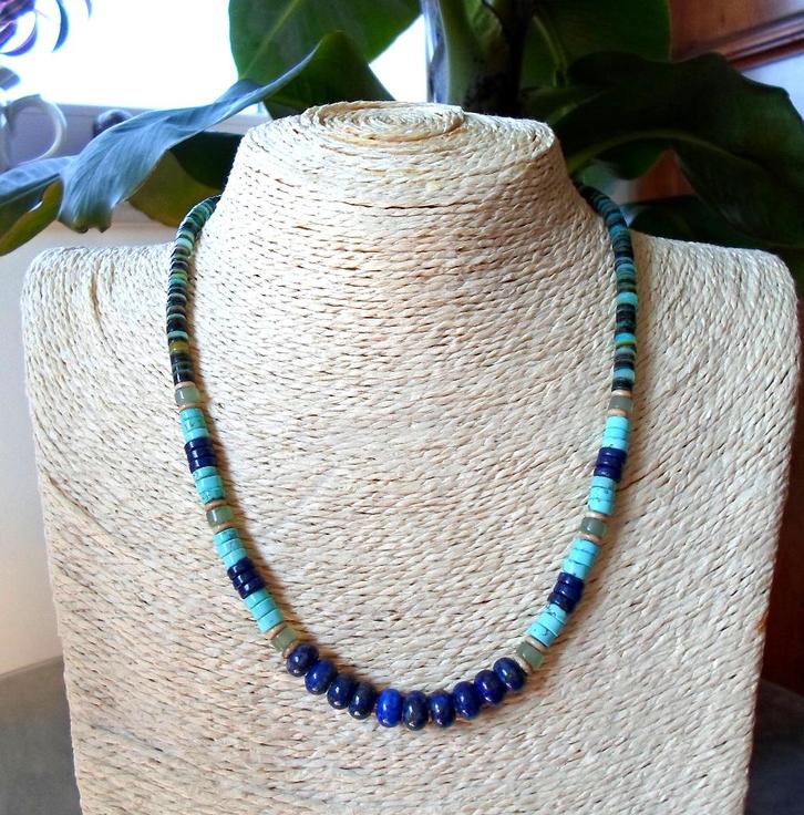 Collier amérindien homme femme en turquoises, lapis Surfeur, Bijoux, Sacs & Beauté, Colliers, Neuf, Argent, Bleu, Avec pierre précieuse