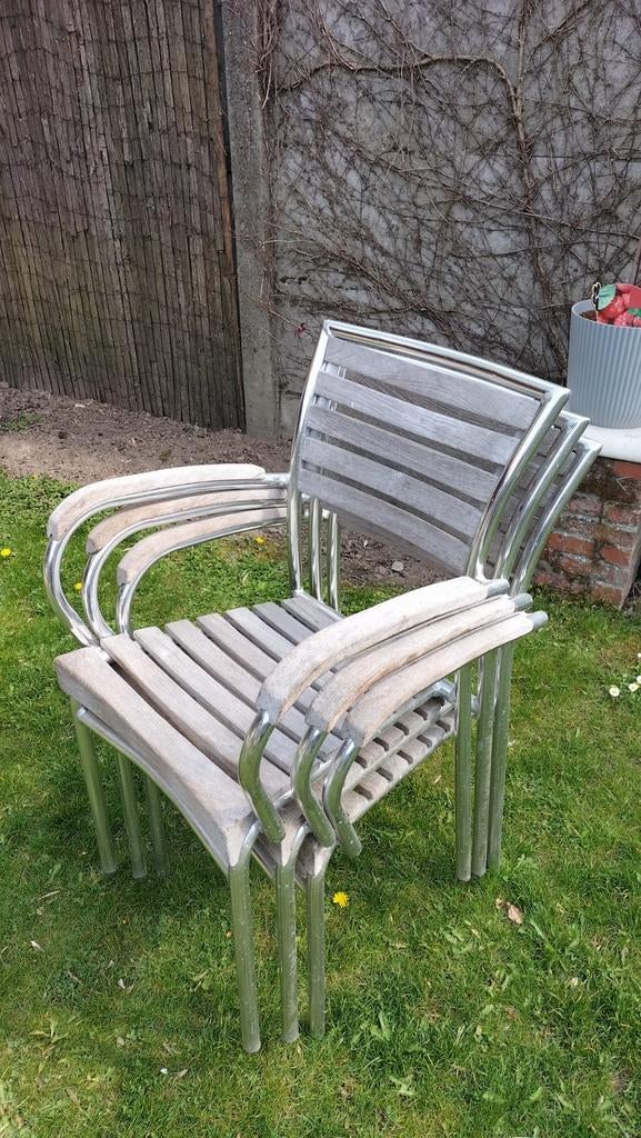 6 Tuinstoelen aluminium en teak, Tuin en Terras, Ophalen, Aluminium