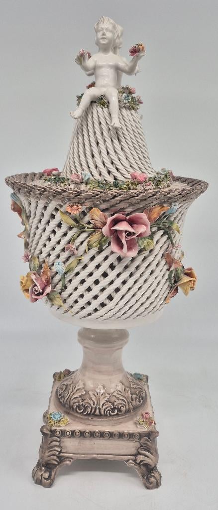 Vintage Italiaanse porseleinen dekselvaas, Moins de 50 cm, Enlèvement ou Envoi, Autres couleurs, Poterie ou Porcelaine