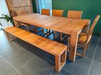 Eettafel en stoelen/bank, Huis en Inrichting, Tafels | Eettafels, Ophalen, Gebruikt, 100 tot 150 cm, Teakhout