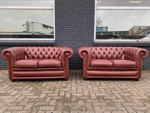 Chesterfield 2+2 zetels licht bruin GRATIS GELEVERD, Huis en Inrichting, Zetels | Voetbanken en poefs, Leer, Ophalen of Verzenden