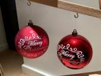 Kerstversiering - 8 rode kerstballen 'Merry Christmas', Comme neuf, Enlèvement ou Envoi