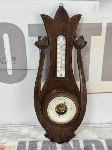 Antiek 1900-10 Veranderlyk Barometer Weerstation donkerhout beschikbaar voor biedingen