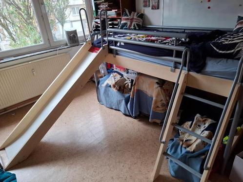 Lit hauteur avec toboggan, Huis en Inrichting, Slaapkamer | Bedden, Gebruikt, Eenpersoons, 90 cm, 200 cm, Hout, Grijs, Ophalen