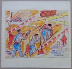 MARTHE VELLE / VISSERS AAN DE KADE / ORIGINEEL WERK 33x35cm, Antiek en Kunst, Ophalen of Verzenden