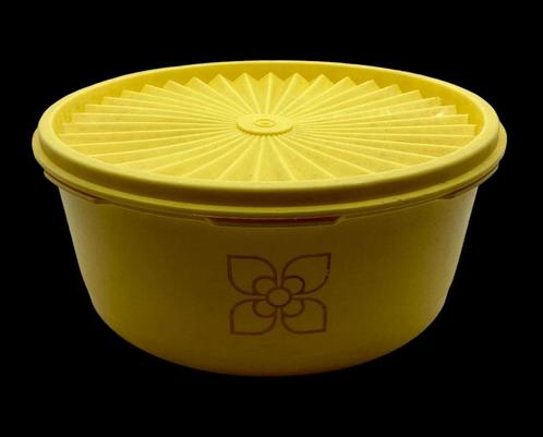 Boîte Tupperware en plastique vintage jaune Belgium