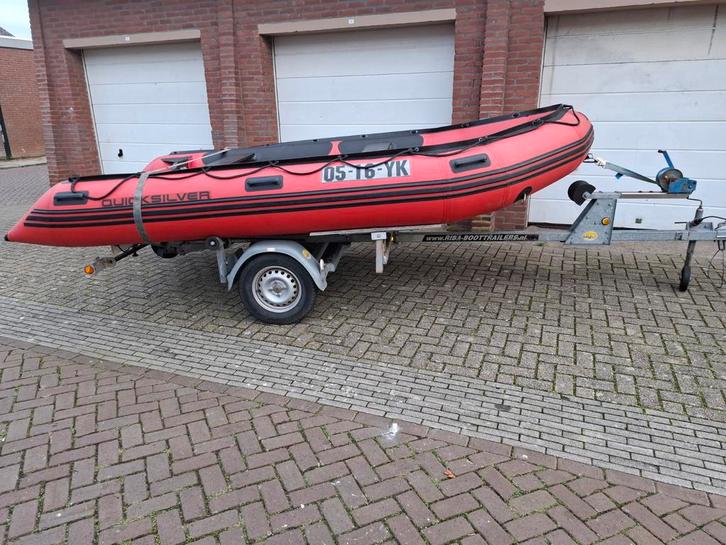 Quicksilver 430 hd/Riba trailer en een Mercury 15 pk 2 takt, Watersport en Boten, Rubberboten, Quicksilver, Ophalen