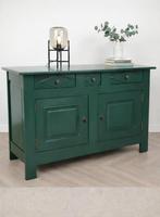 Design Dressoir - Deep Forest Green & koper - Massief Eiken, Huis en Inrichting, Kasten | Dressoirs, Ophalen, Met deur(en), 100 tot 150 cm