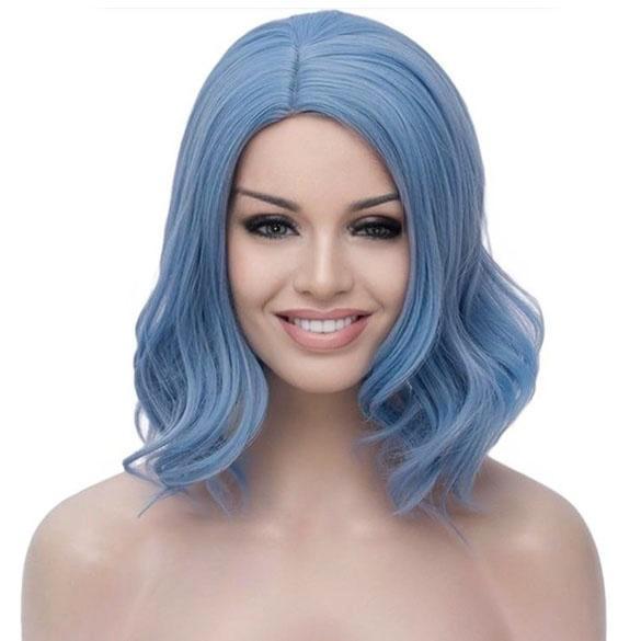 Pruik bob model lichtblauw schouderlang haar met golfjes, Handtassen en Accessoires, Uiterlijk | Haarverzorging, Nieuw, Verzenden