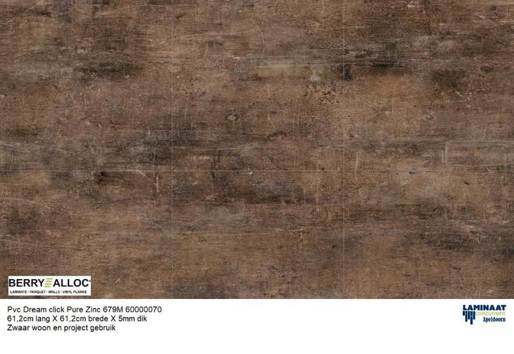 Pvc Dream Click Zinc industriel Bruin 61cm lang X 61cm brede, Huis en Inrichting, Stoffering | Vloerbedekking, Nieuw, Laminaat