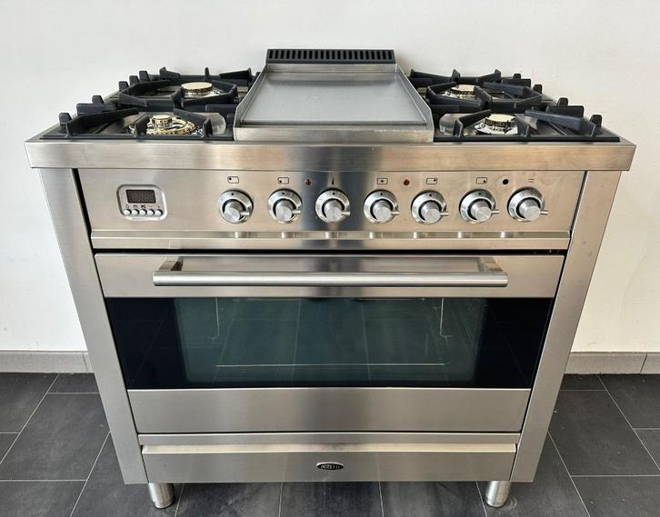 ❗Luxe Fornuis Boretti 90 cm rvs 5 pits Frytop 1 oven, Elektronische apparatuur, Fornuizen, Zo goed als nieuw, Vrijstaand, Gas