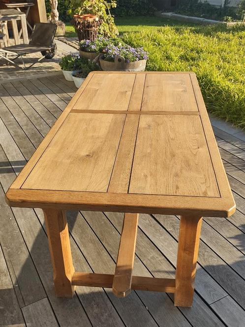 ambachtelijk gemaakte eiken tafel, Maison & Meubles, Tables | Tables à manger, Utilisé, Verre, Enlèvement ou Envoi