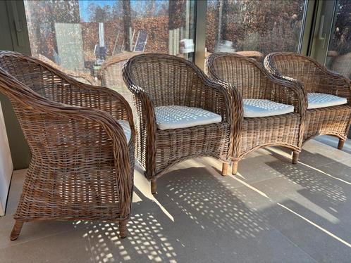 4 Rotan fauteuils met zitkussen, Huis en Inrichting, Fauteuils, Zo goed als nieuw, Ophalen