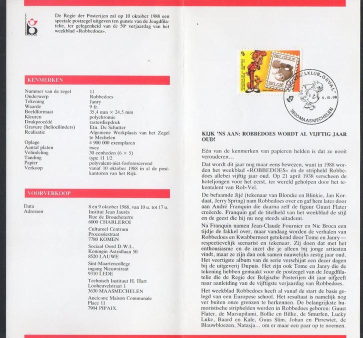 Année 1988 : FDC 2302 sur feuillet - 50 ans du journal "Spir, Timbres & Monnaies, Timbres | Europe | Belgique, Enlèvement ou Envoi