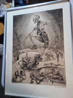 G. Langie: ets: 'De Jager', Gentse kunstenaar, Antiek en Kunst, Ophalen of Verzenden