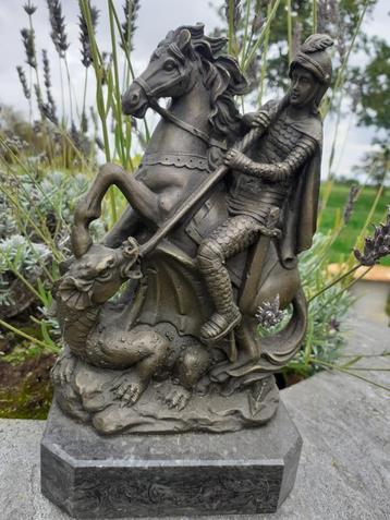 SUPERBE STATUE DE ST GEORGES TERRASSANT LE DRAGON, Antiquités & Art, Enlèvement ou Envoi, Bronze