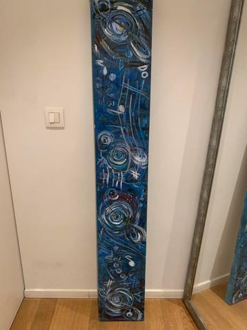 Origineel kunstwerk blauw abstract canvas 155x24 cm   beschikbaar voor biedingen