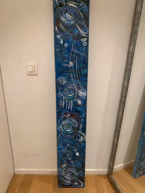 Origineel kunstwerk blauw abstract canvas 155x24 cm, Antiek en Kunst, Antiek | Overige Antiek, Ophalen of Verzenden