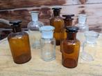 6 Apothekers flesjes glazen stop antiek b3  14c, Enlèvement ou Envoi