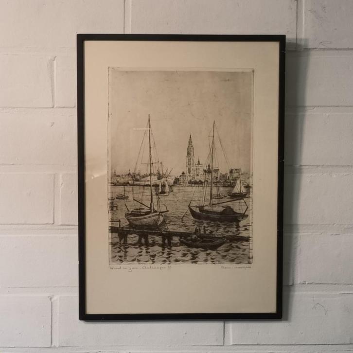 Romain Malfliet (1902-2006) - ets - Wind en zon (Antwerpen), Antiquités & Art, Art | Eaux-fortes & Gravures, Enlèvement ou Envoi