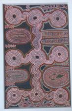 ABORIGINAL ART / ONTWERP STIPPEN / OLIEVERF DOEK / 131x86cm, Antiek en Kunst, Ophalen