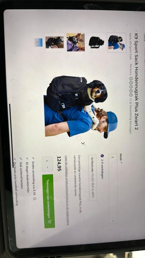 K9 Sport Sack Hondenrugzak Plus Zwart 2, Dieren en Toebehoren, Honden-accessoires, Zo goed als nieuw, Ophalen of Verzenden