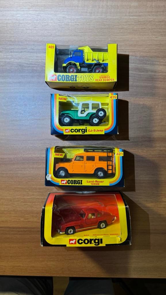 Vintage Corgi Lot- Mercedes 300SL, Land Rover, CJ-5, Unimog, Hobby en Vrije tijd, Modelauto's | 1:43, Corgi, Ophalen of Verzenden